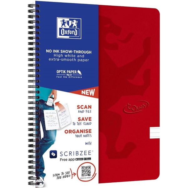 Quaderno A Spirale Oxford Nordic Touch A4+, A Righe, 70 Fogli, Rosso-image