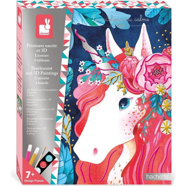 Janod Set Di Unicorni Da Colorare In 3D - Set Di Pittura In Madreperla Per Bambini-image