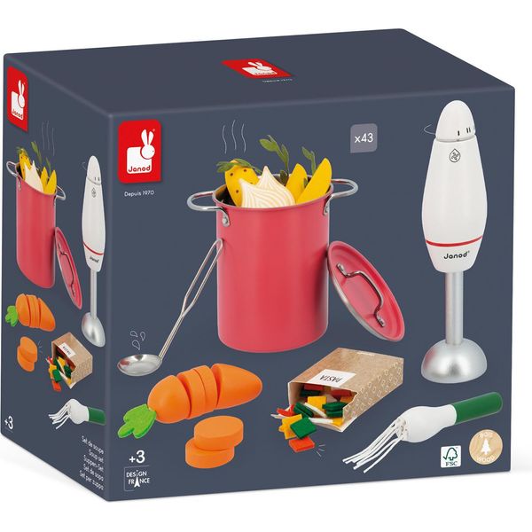 Janod Set Da Gioco In Legno Per Zuppa - Cucina Giocattolo Con 43 Accessori-image