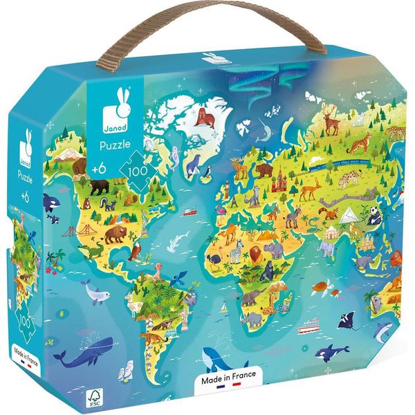 Janod The World Puzzle 100 Pezzi Multicolore Multicolore Taglia Unica-image