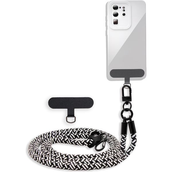 Catena Portacellulare Cadorabo Per Wiko U Feel Lite In Nero - Bianco - Custodia Per Cellulare Con Cordoncino Regolabile Da Appendere Al Collo-image