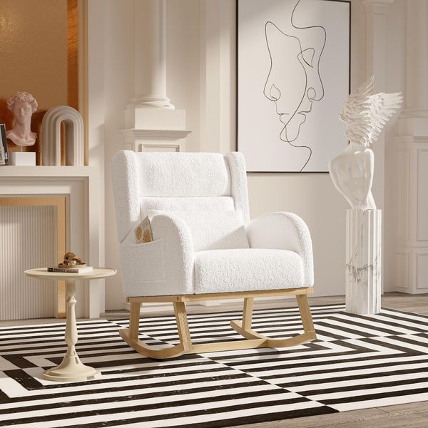 Sedia A Dondolo Poltrona A Dondolo In Lana Poltrona Teddy Con Struttura In Metallo E Base In Legno Poltrona Moderna Soggiorno Poltrona Imbottita Poltrona Relax Per Camera Da Letto Camera Dei Bambini Balcone Tempo Libero-image