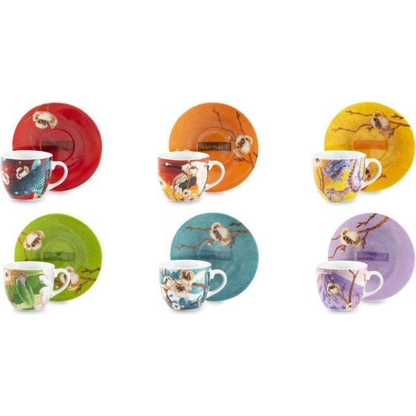 Excelsa Set Di 6 Tazze Da Espresso Con Piattini Porcellana Fuji 7 Cl Colorata-image