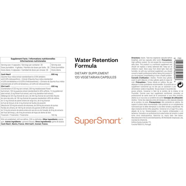 Supersmart Water Retention Formula Dietary Supplement - 120 Caps. Veg.-image