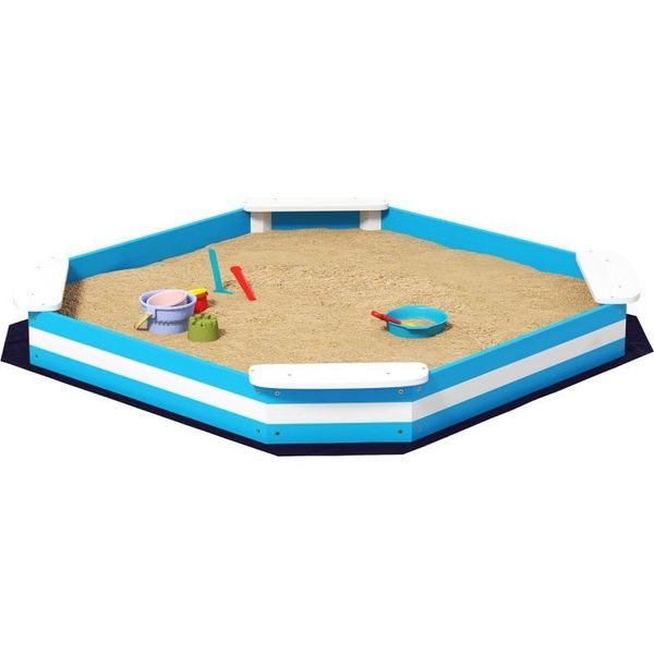 Fortuna Lai Sabbiera Per Bambini, Sabbiera Con 4 Sedili, Legno Di Abete Rosso, Senza Fondo, Blu-image