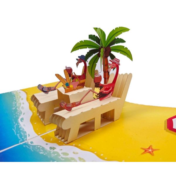 Biglietto Pop-Up 3D "Fenicotteri Sulla Spiaggia"" - Fatto A Mano, Biglietto Di Auguri Con Busta - Estate, Vacanze, Compleanno, Invito Breve Descrizione"-image