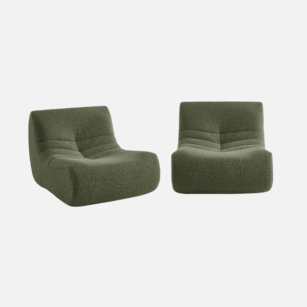Sweeek - Set Di 2 Poltrone Con Rivestimento Effetto Alpaca - Cachi-image