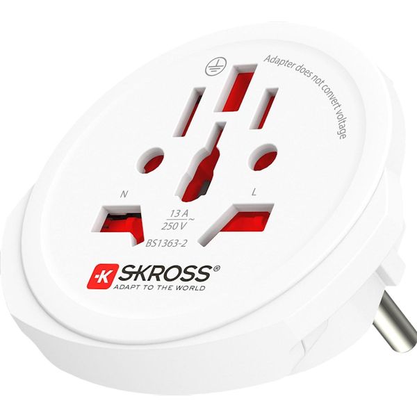Skross 39769 Adattatore Da Mondo A Europa, Bianco - Adatto A Tutti I Dispositivi Con E Senza Messa A Terra (A 2 E 3 Poli)-image