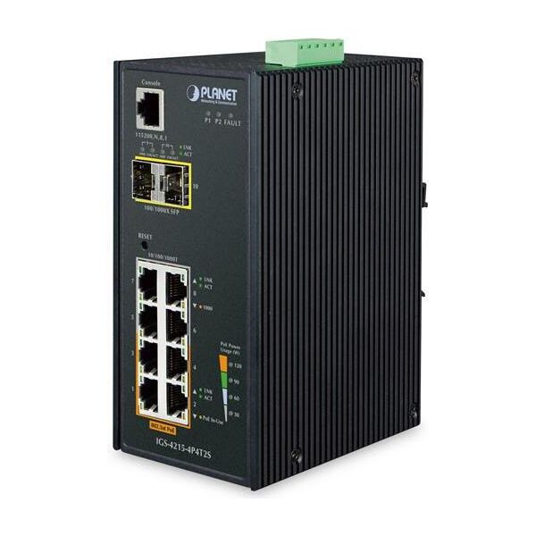 Planet IGS-4215-4P4T2S Planet Industrial 4-Port 10/100/1000T Switch +4-Port 10/100 802.3At Poe + 2 100/1000 Sfp Slots, Poe Budget 144 W, Managed-image