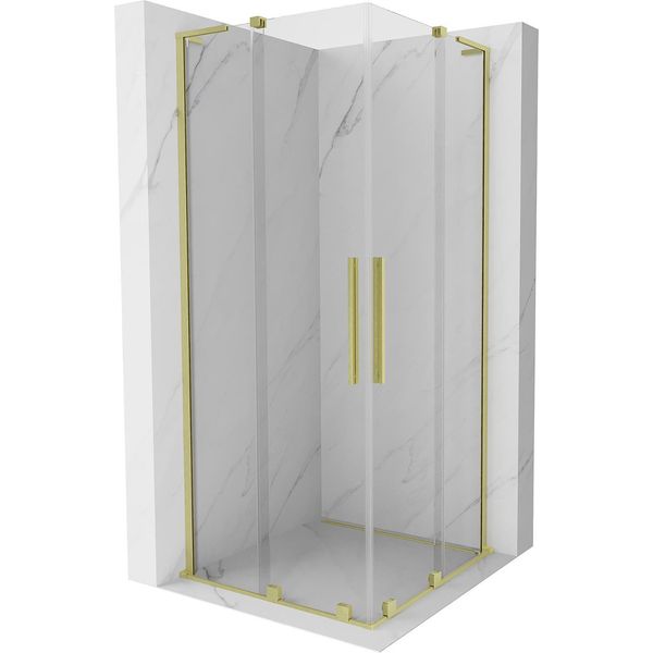 Mexen Velar L Duo Cabina Doccia Scorrevole 80 X 80 Cm, Trasparente, Oro Spazzolato - 871-080-080-02-03-55-image