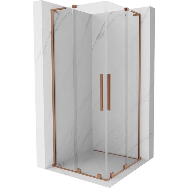 Mexen Velar L Duo Cabina Doccia Scorrevole 90 X 90 Cm, Trasparente, Rame Spazzolato - 871-090-090-02-03-65-image