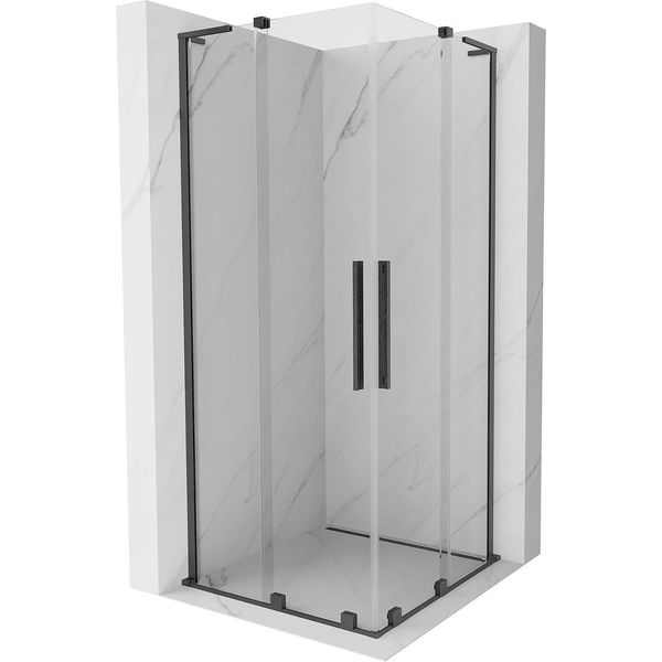 Mexen Velar L Duo Cabina Doccia Scorrevole 90 X 90 Cm, Trasparente, Grigio Canna Di Fucile Spazzolato - 871-090-090-02-03-66-image