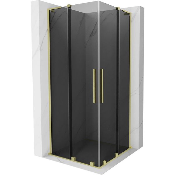 Mexen Velar L Duo Cabina Doccia Scorrevole 80 X 80 Cm, Grafite, Oro Spazzolato - 871-080-080-02-43-55-image