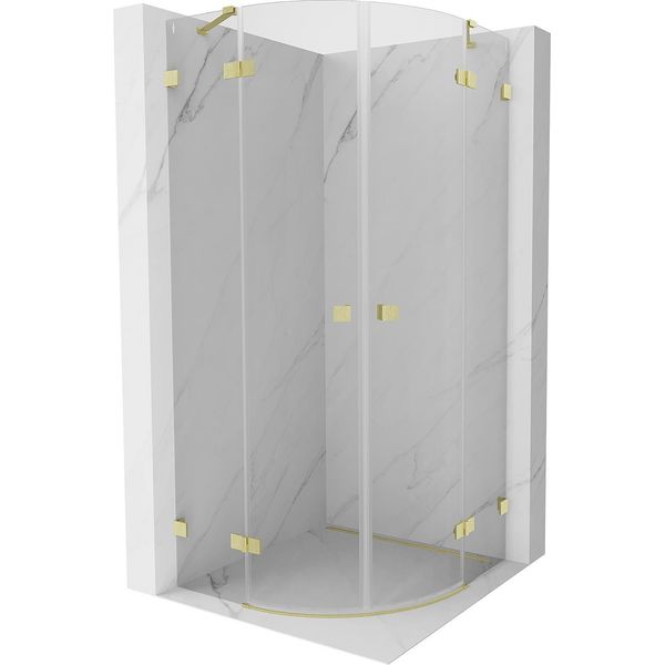 Mexen Lunar Cabina Doccia Semicircolare A Battente 70 X 70 Cm, Trasparente, Oro Spazzolato - 833-070L-070P-55-00-image
