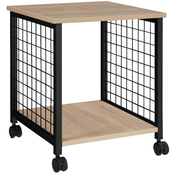 Tectake® Beistelltisch, Industrial Style, Gestell Mit Gitterseiten, 2 Ablagen Und Lenkrollen, 40 X 40 X 48 Cm-image