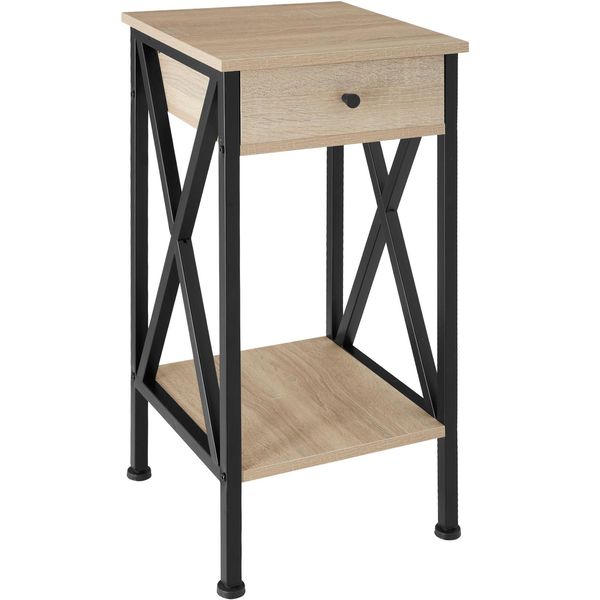 Tectake® Beistelltisch, Industrial Style, Mit 2 Ablagen, Schublade Und Seitlichen X-Streben, 35 X 35 X 70,5 Cm-image