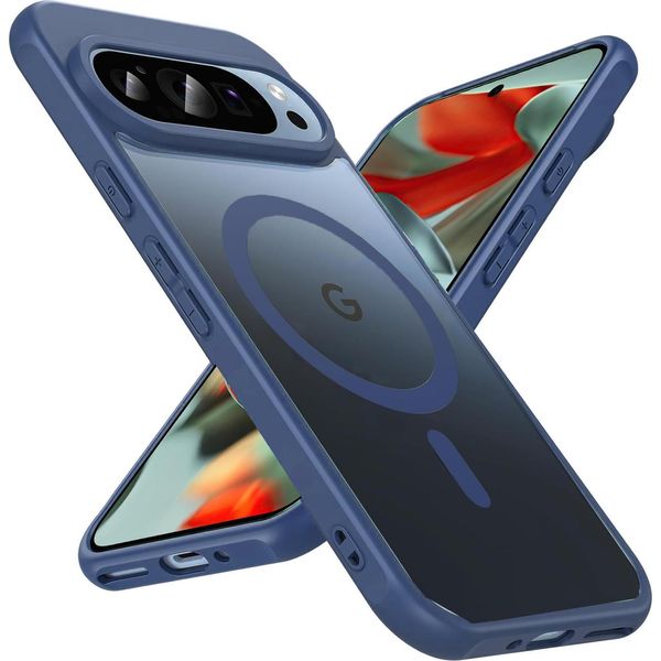 Custodia Magnetica Per Google Pixel 9 Pro Xl Cover Copertura Protettiva Magsafe Telaio Antiurto In Tpu Forte Anello Magnetico, Blu-image