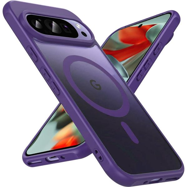 Custodia Magnetica Per Google Pixel 9 Pro Xl Cover Copertura Protettiva Magsafe Telaio In Tpu Antiurto Forte Anello Magnetico, Viola-image