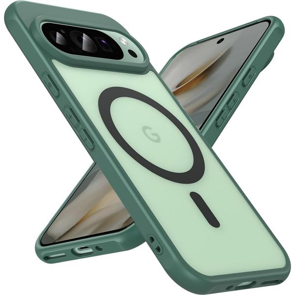 Custodia Magnetica Per Google Pixel 10 Pro Cover Magsafe Cover Protettiva Telaio In Tpu Antiurto Forte Anello Magnetico, Verde-image