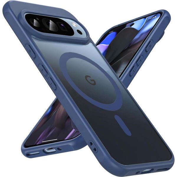 Custodia Magnetica Per Google Pixel 9 Cover Magsafe Cover Protettiva Telaio In Tpu Antiurto Forte Anello Magnetico, Blu-image