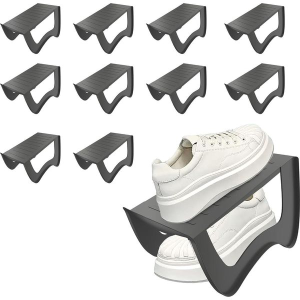Va-Cerulean 10 Pezzi Scarpa Slot Organizzatore Antiscivolo Porta Scarpe Doppio Strato Scarpa Impilatore Scarpa Porta Scarpe Scarpe Armadio Scarpa Organizzatore Scarpa Per Soggiorno Ingresso Corridoio Corridoio (Grigio)-image