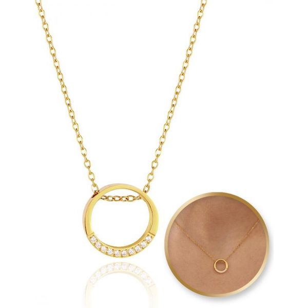 Flamenco Mystique Collana In Metallo Prezioso Placcato Oro 14K, Elegante, Zirconi Circle NST2150-image