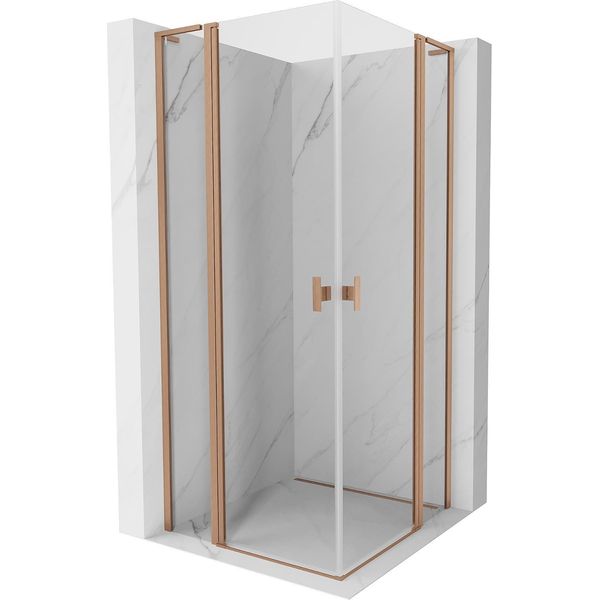 Mexen Mist L Duo Cabina Doccia Con Porta A Battente 110 X 110 Cm, Trasparente, Rame Spazzolato - 8A4L-110-110-65-00-image