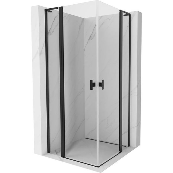 Mexen Mist L Duo Cabina Doccia Con Porta Battente 105 X 105 Cm, Trasparente, Nera - 8A4L-105-105-70-00-image