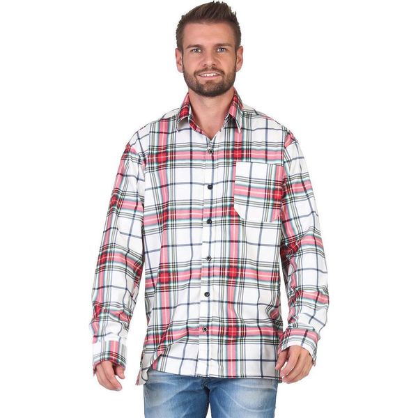 Camicia Da Boscaiolo Da Uomo A Quadri Camicia Casual A Maniche Lunghe, Bianco-Rosso/L-image