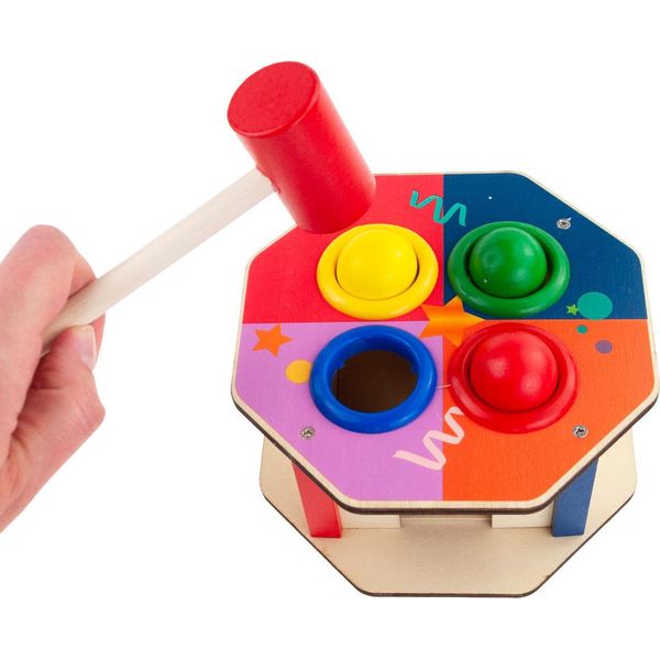 Gioco Del Martello Montessori Martello Di Legno + Colpo Di Martello Colorato-image