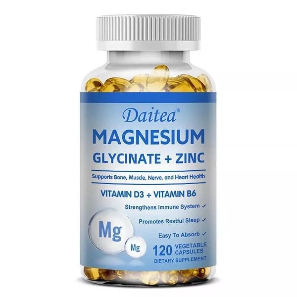 Glicinato Di Magnesio + Zinco + Vitamina D3 + Vitamina B6 (120 Capsule) Integratore Alimentare, Ossa, Muscoli, Nervi, Cuore-image