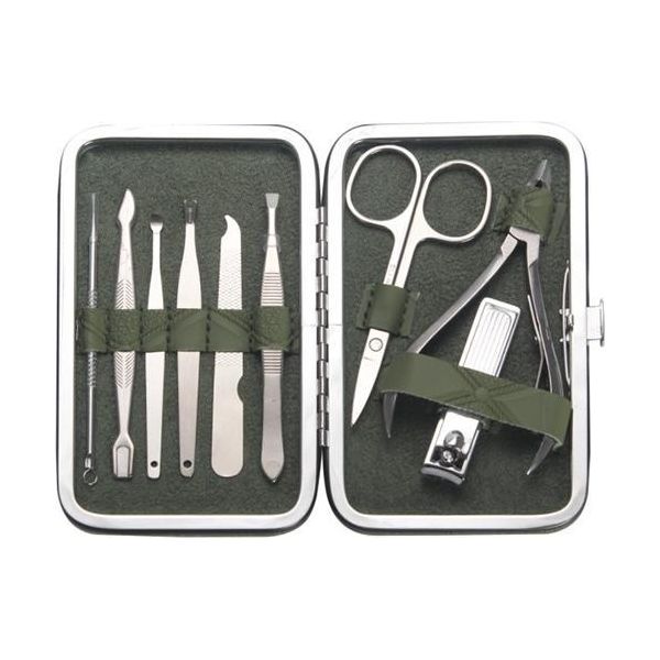 Inf Set Tagliaunghie In Acciaio Inox Verde Scuro 9 Pezzi - Kit Manicure E Pedicure Professionale-image