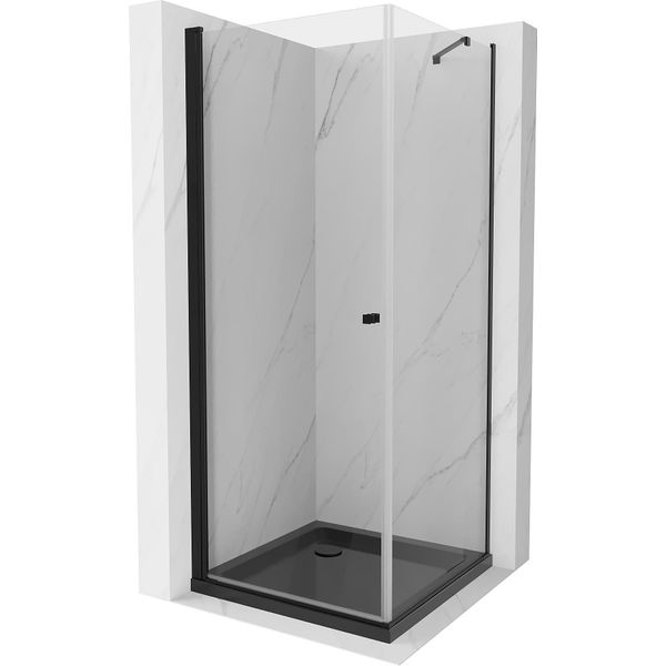 Mexen Pretoria Cabina Doccia A Battente 90 X 90 Cm, Trasparente, Nera + Piatto Doccia Flat, Nero - 852-090-090-70-00-4070B-image