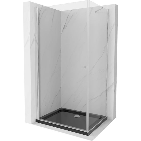 Mexen Pretoria Cabina Doccia Battente 90 X 80 Cm, Trasparente, Cromo + Piatto Doccia Flat, Nero - 852-090-080-01-00-4070-image