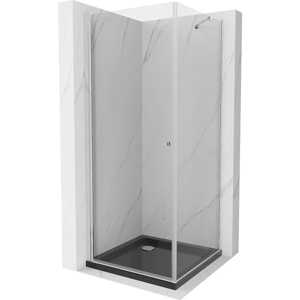 Mexen Pretoria Cabina Doccia Battente 80 X 80 Cm, Trasparente, Cromata + Piatto Doccia Flat, Nero - 852-080-080-01-00-4070-image