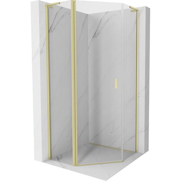 Mexen Mist L Cabina Doccia Pentagonale A Battente 80 X 80 Cm, Trasparente, Oro Spazzolato - 8A8L-080-080-55-00-image