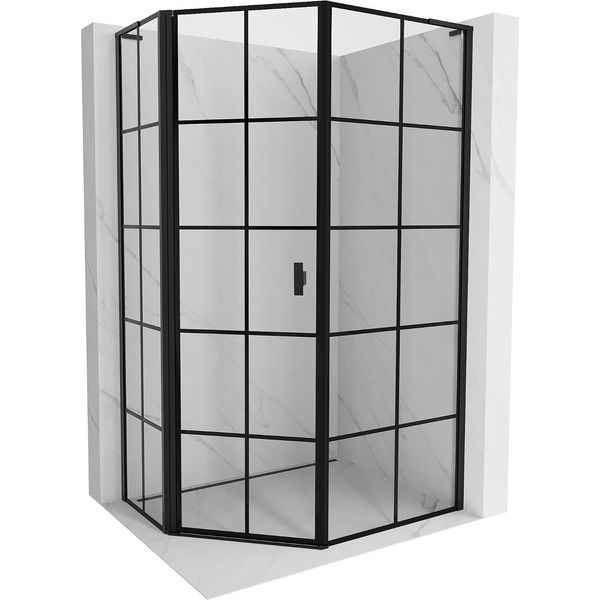 Mexen Mist L Cabina Doccia Pentagonale Asimmetrica A Battente Sinistra 80 X 90 Cm, Griglia Nera, Nera - 8A8L-080-090-70-77-L-image