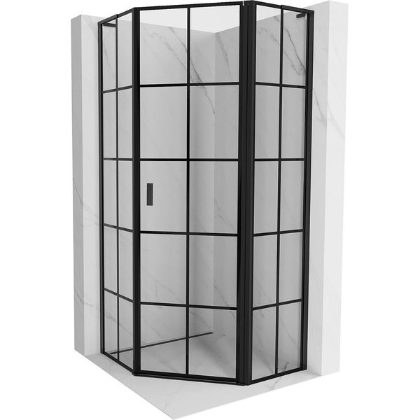 Mexen Mist L Cabina Doccia Pentagonale A Battente Destra 80 X 80 Cm, Griglia Nera, Nero - 8A8L-080-080-70-77-P-image