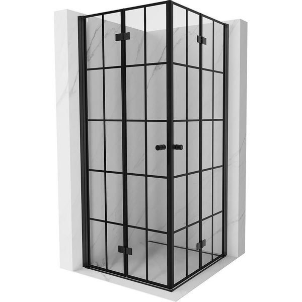 Mexen Mist-F Duo Cabina Doccia Pieghevole 110 X 110 Cm, Griglia Nera, Nero - 8A6-110L-110P-70-77-image