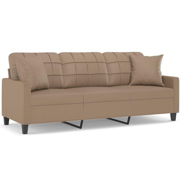 Divano A 3 Posti Con Cuscini Decorativi Cappuccino-Marrone 180 Cm In Ecopelle-image
