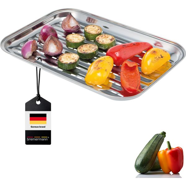 Bremermann Vassoio Per Grigliare, Padella Per Grigliare In Acciaio Inox, Circa 35 X 24,5 Cm Piastra Per Grigliare-image