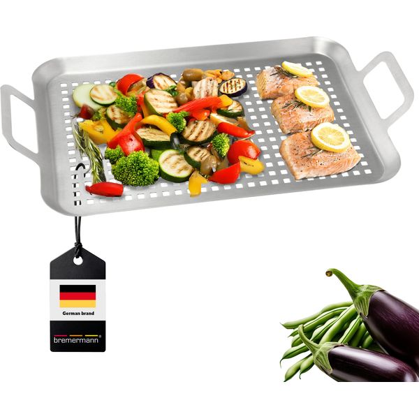 Bremermann Piastra Per Grigliare 43 X 25 X 5 Cm Cesto Per Grigliare In Acciaio Inox Padella Per Grigliare-image