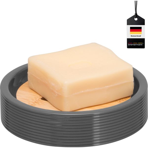 Portasapone Bremermann Segno In Bambù E Plastica | Portasapone Per Sapone, Grigio-image