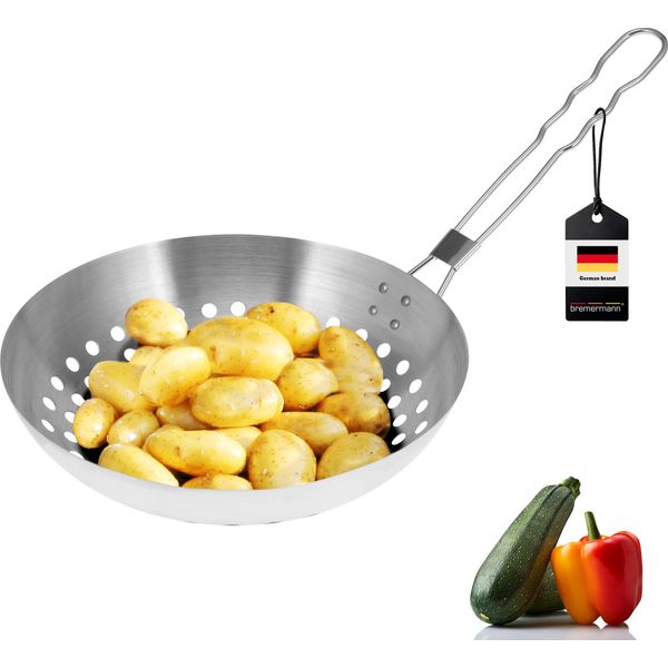 Padella Per Grigliare Bremermann Rotonda, Agganciabile, Acciaio Inox, Circa Ø 28 X 6,5 X 52 Cm-image