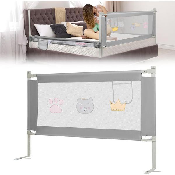 Yakimz 200Cm Sponda Letto Bambini Protezione Anticaduta Regolabile In Altezza Letto Per Bambini Sponda Letto Con Rete Arieggiata, Per Letto Famiglia E Lettino Grigio-image