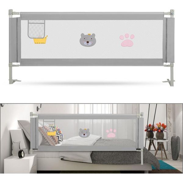 Yakimz 150Cm Protezione Letto Bambini Protezione Letto Regolabile In Altezza Protezione Anticaduta Per Bambini Protezione Letto Con Rete Arieggiata, Per Letto Famiglia E Lettino Grigio-image