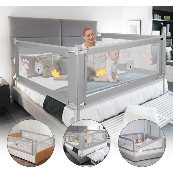 Yakimz Protezione Letto Bambini Protezione Letto Regolabile In Altezza 200Cm Protezione Anticaduta Letto Per Bambini, Protezione Letto Bambini Con Rete Arieggiata, Per Letto Famiglia E Lettino-image