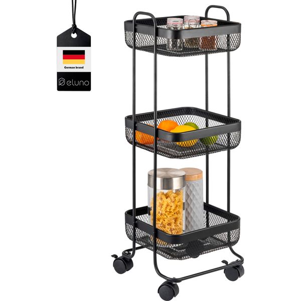 Carrello A 3 Livelli Eluno, Carrello Da Cucina In Metallo Nero-image