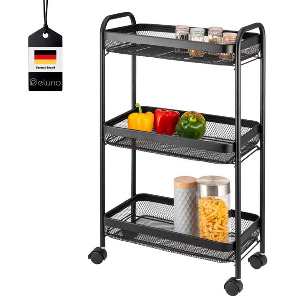 Carrello A 3 Livelli Eluno, Carrello Da Cucina In Metallo Nero-image