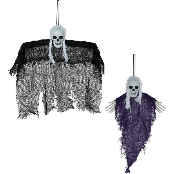Scheletro Decorazione Di Halloween Fantasma Appeso Figure Dell'orrore Fantasma Infestato Spettrale Decorazione Di Halloween Decorazione Di Festa Scheletro Fantasma Inquietante Decorazione Di Halloween Cimitero Tristo Mietitore, Colore: Nero-image